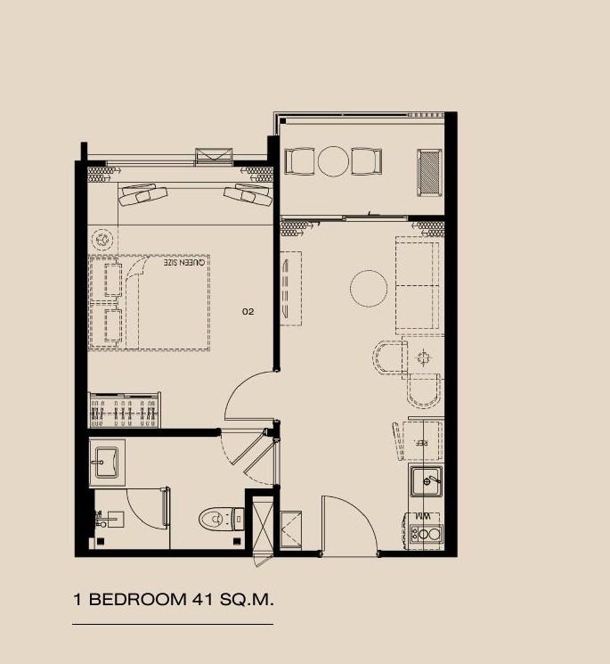 1 Bedroom floor plan at The Modeva