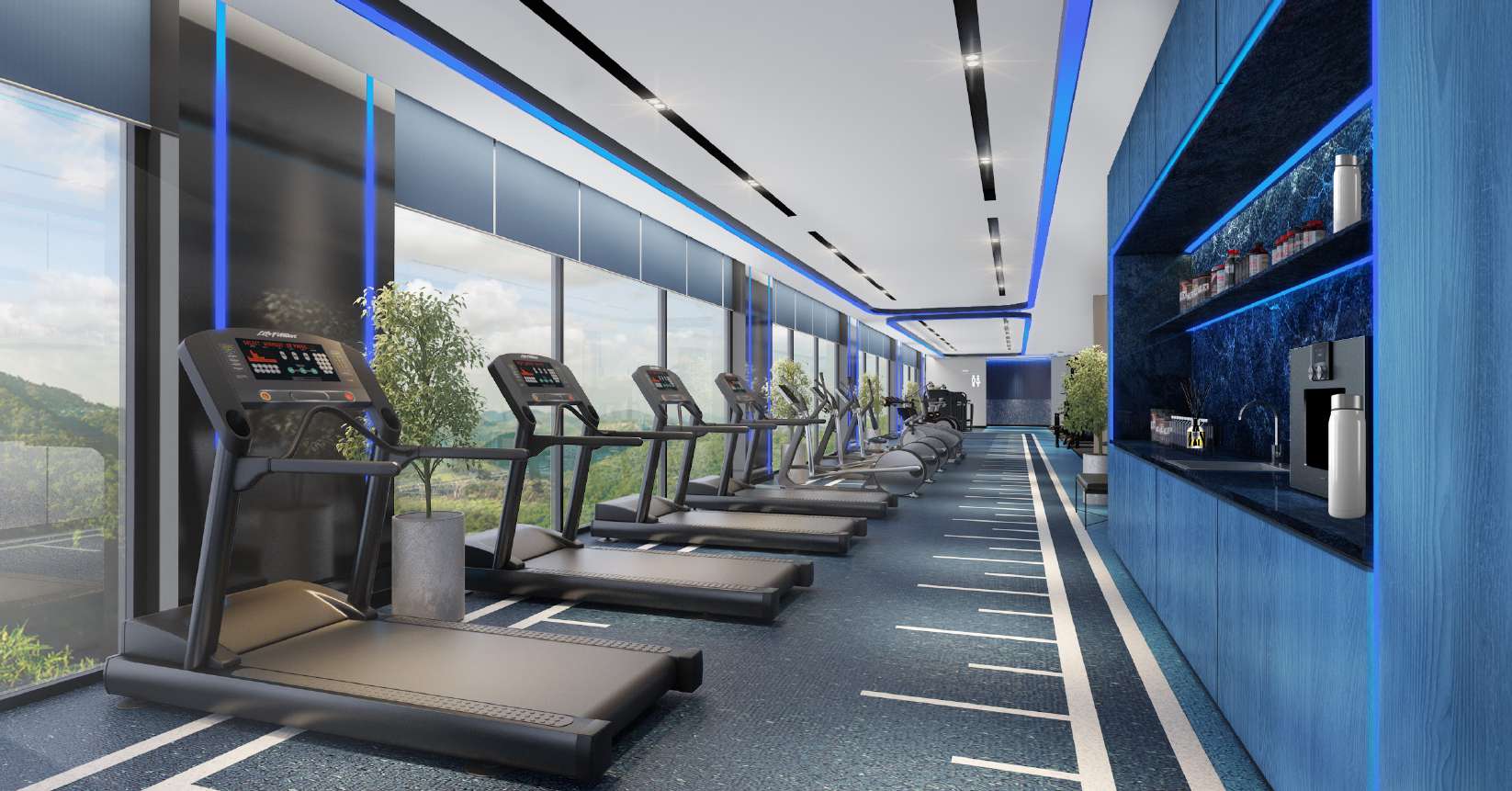 The Gym with treadmills and media wall