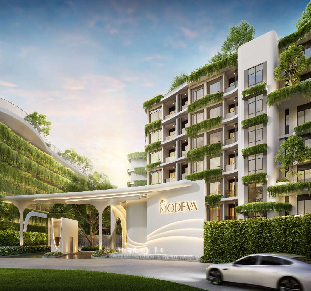 The Modeva entrance archway rendering