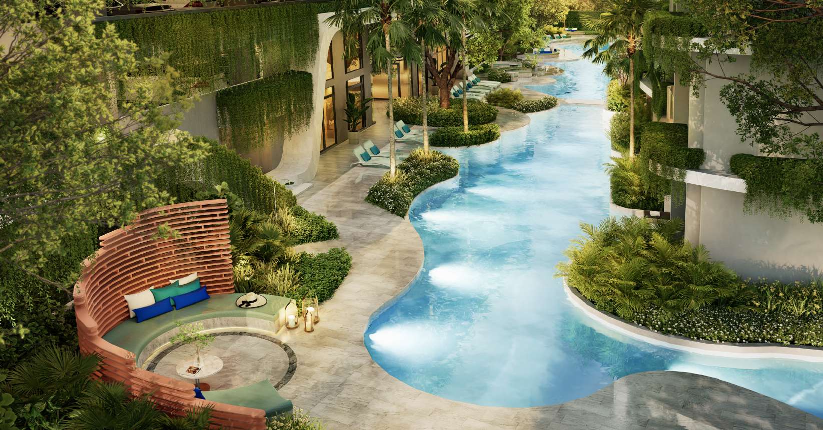 The Coral Pavilion pool and curved seating