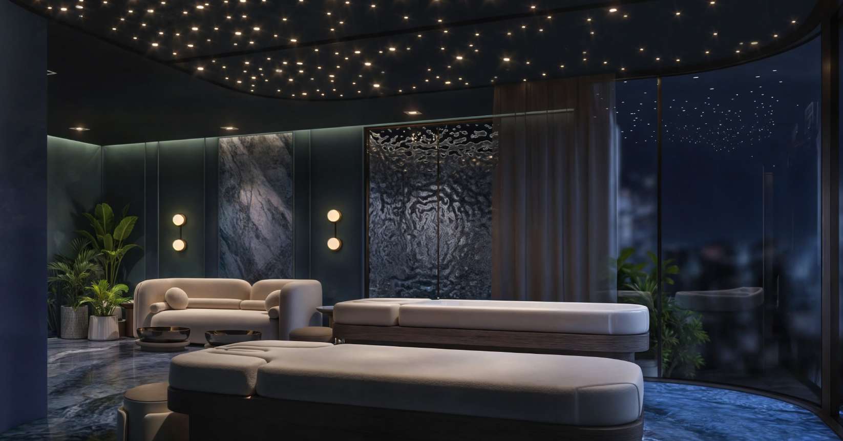Private spa room with starry ceiling